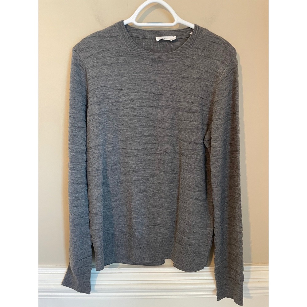 A.L.C. Womens Gray 100% Merino Wool Textured Wave Knit Pullover Sweater Size M